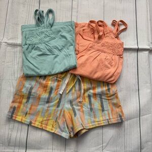 OshKosh Peach/Light Blue Tank top and Colorful Shorts Bundle Girls’ Size 8